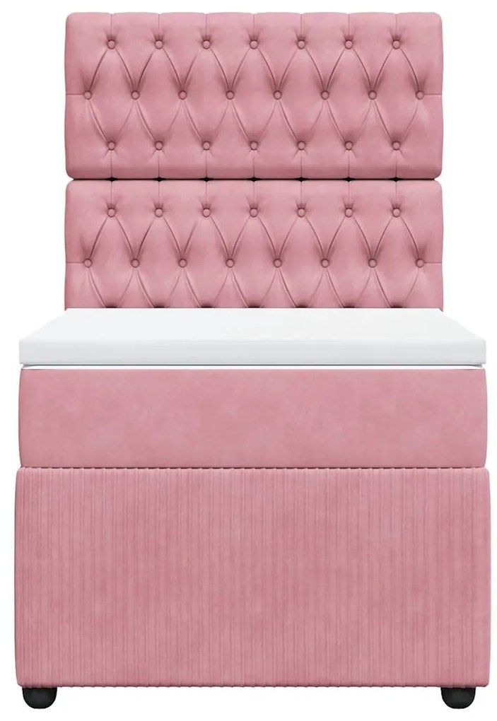 vidaXL Κρεβάτι Boxspring με Στρώμα Ροζ 90x190 εκ. Βελούδινο