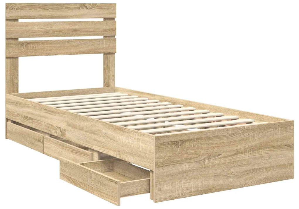 vidaXL Σκελετός Κρεβατιού Δρύς Sonoma 90 x 190 cm Μηχανήματος Ξύλο