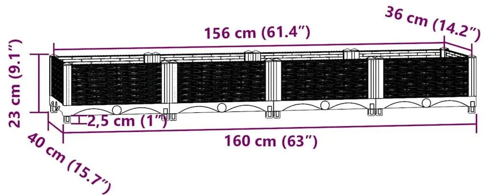 vidaXL Ζαρντινιέρα 160 x 40 x 23 εκ. από Πολυπροπυλένιο