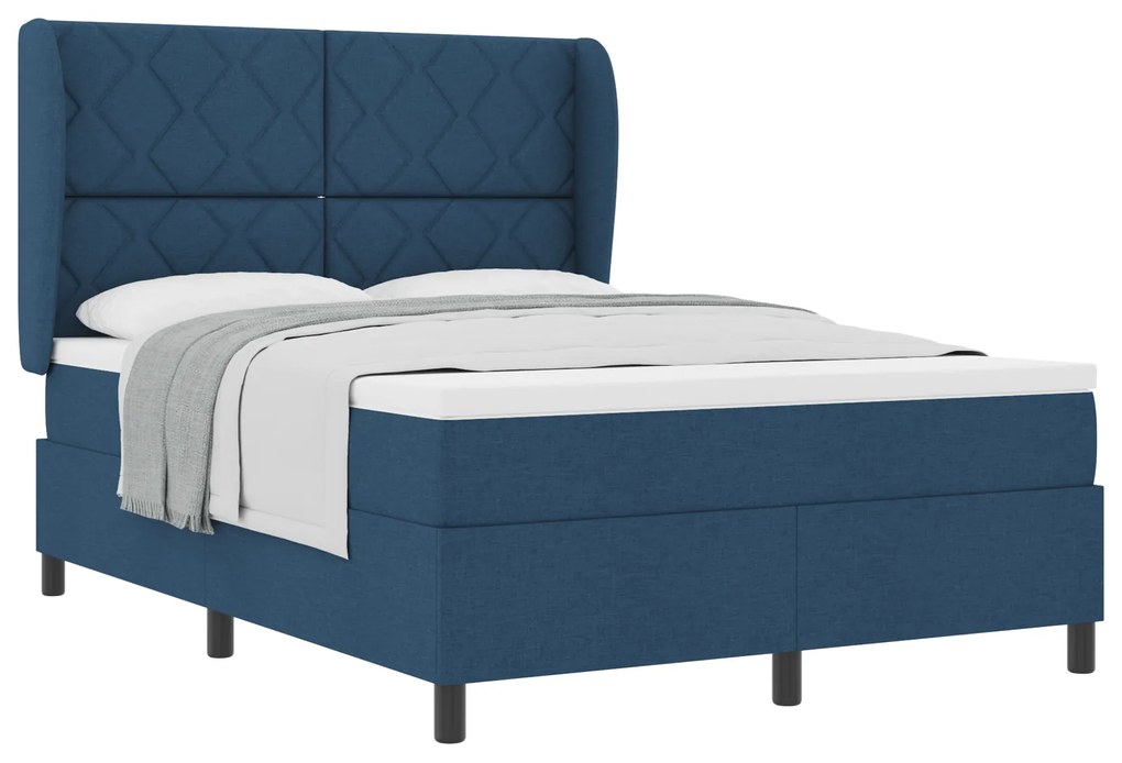vidaXL Κρεβάτι με Στρώμα Box Spring - Μπλε, 140x190 εκ., Ύφασμα