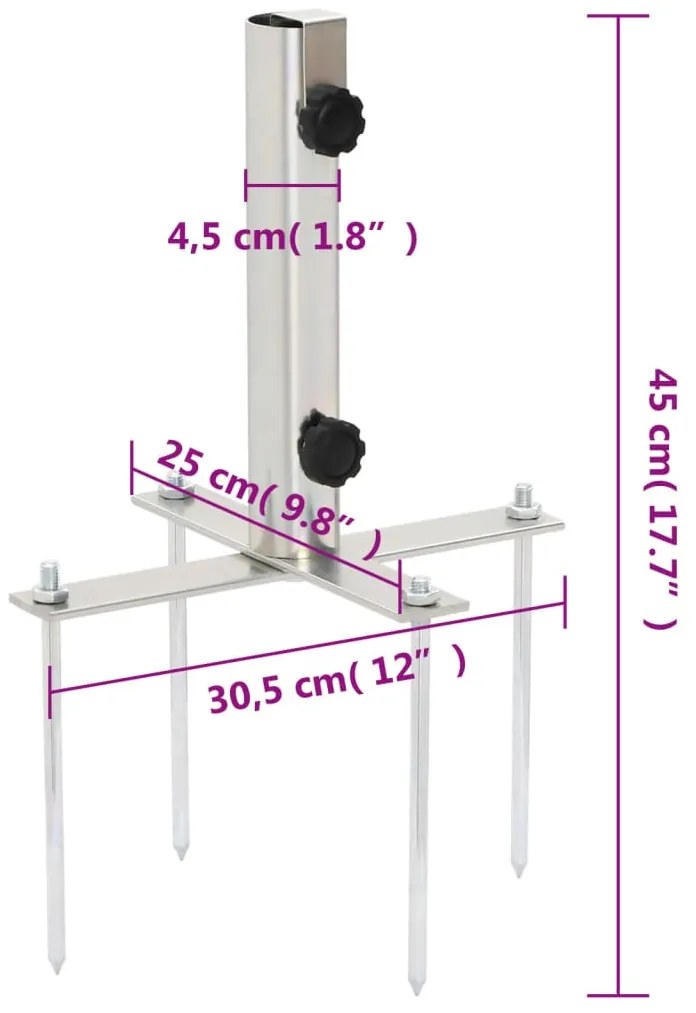 vidaXL Βάση Ομπρέλας με Ακίδες Εδάφους Ασημί για Ø32/38 χιλ. Ατσάλι