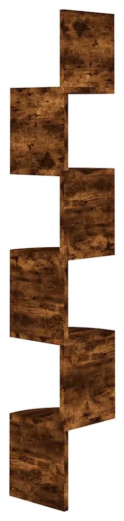 vidaXL Γωνιακή Ραφιέρα Τοίχου Καπνιστή Δρύς 19x19x123εκ από Επεξ. Ξύλο