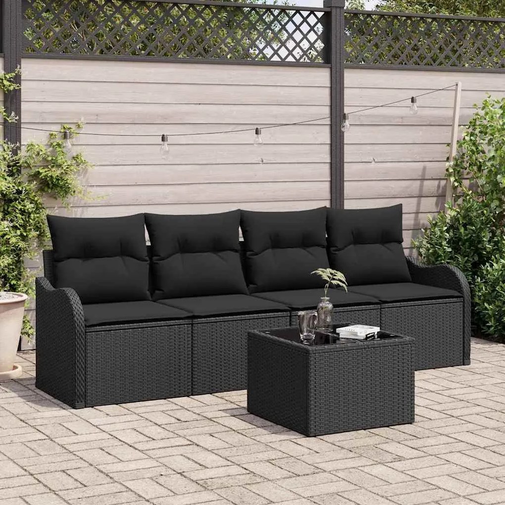 vidaXL Σετ Καναπέ Κήπου 5 pcs Μαύρο Πολυ ράταν