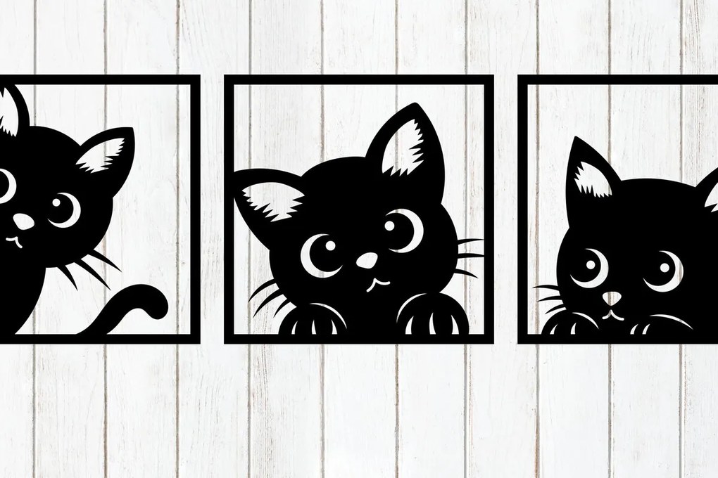Intra απο ξύλο plywood 3mm-4mm πάχος - Cute Cat Wall Art Set - Laser Cut Δίασταση 6x6 cm INTRAFABR-117771230