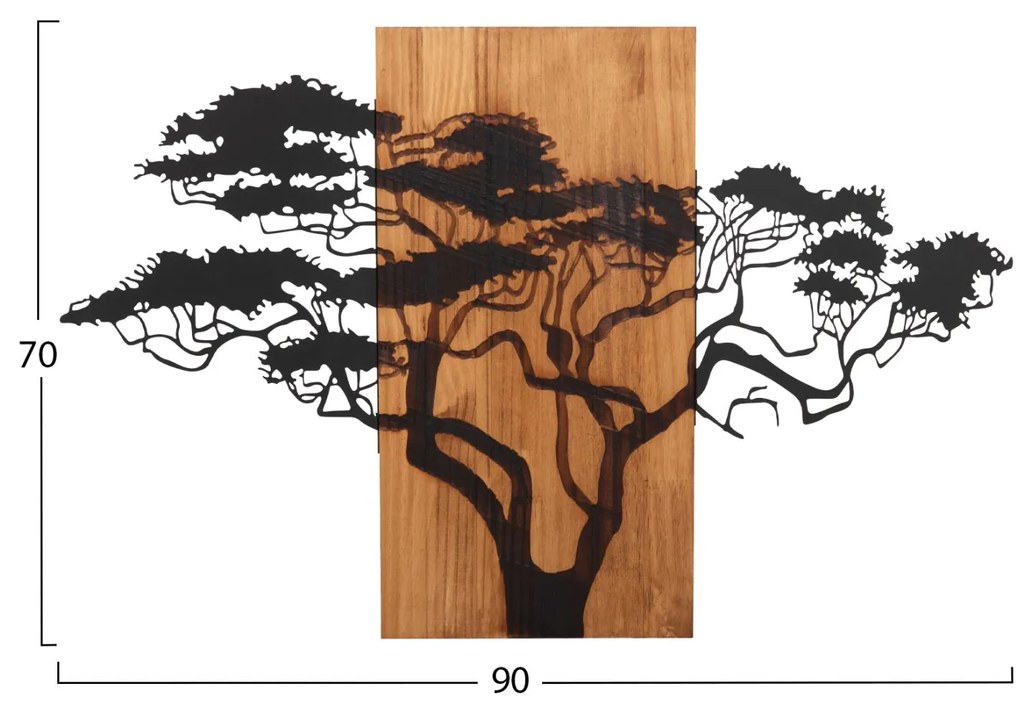 Διακοσμητικό Τοίχου Φιγούρα Δέντρου Φύλλα Μετάλλου-Ξύλο 90x3(βάθος)x58Yεκ.