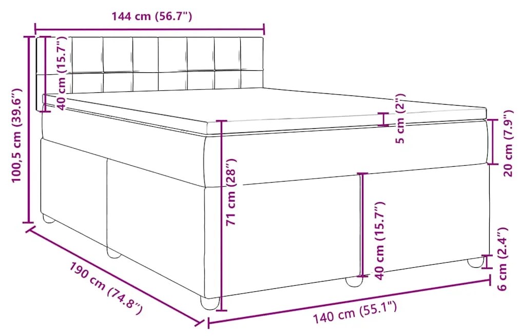 Κρεβάτι Boxspring με Στρώμα Κρεμ 140x190 εκ. Υφασμάτινο - Κρεμ