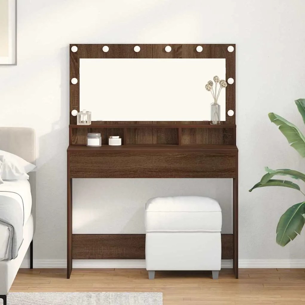 vidaXL Τραπέζι Μακιγιάζ με ράφι Καφέ δρυς 100 x 41 x 135 εκ.