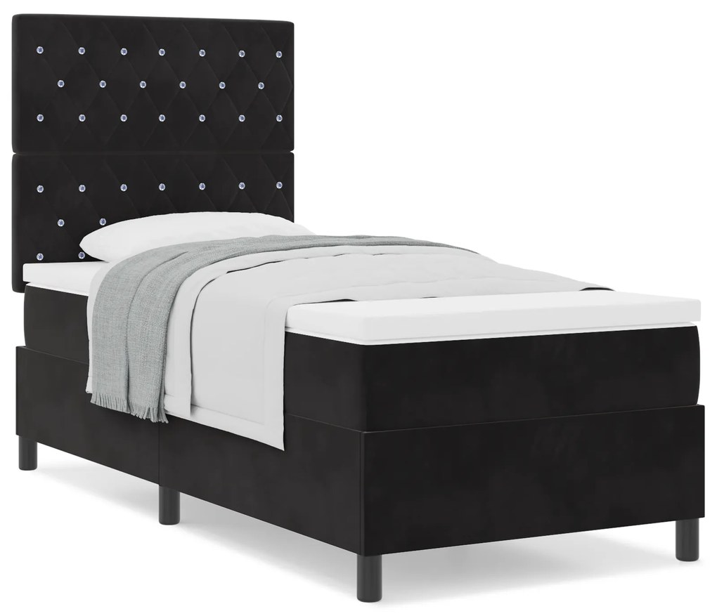 vidaXL Κρεβάτι Box Spring με στρώμα Μαύρο 100x200 εκ. Βελούδο