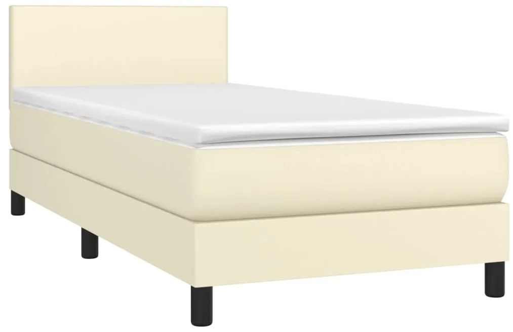 Κρεβάτι Boxspring με Στρώμα & LED Κρεμ 100x200 εκ. Συνθ. Δέρμα - Κρεμ