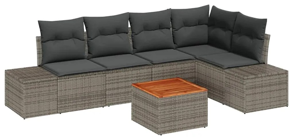 vidaXL Σετ Καναπέ Κήπου με μαξιλάρι 6 pcs Γκρι Πολυ ράταν