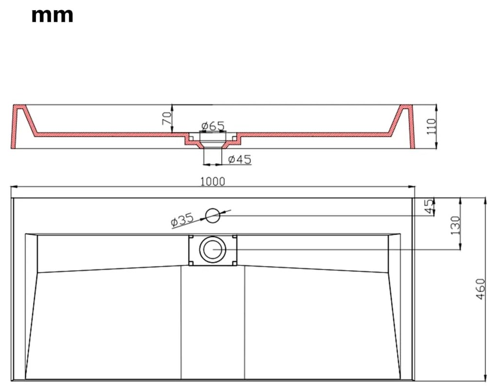 Νιπτήρας Λευκός 100x46x11 εκ. Συνθετικός από Τεχνητό Μάρμαρο - Λευκό