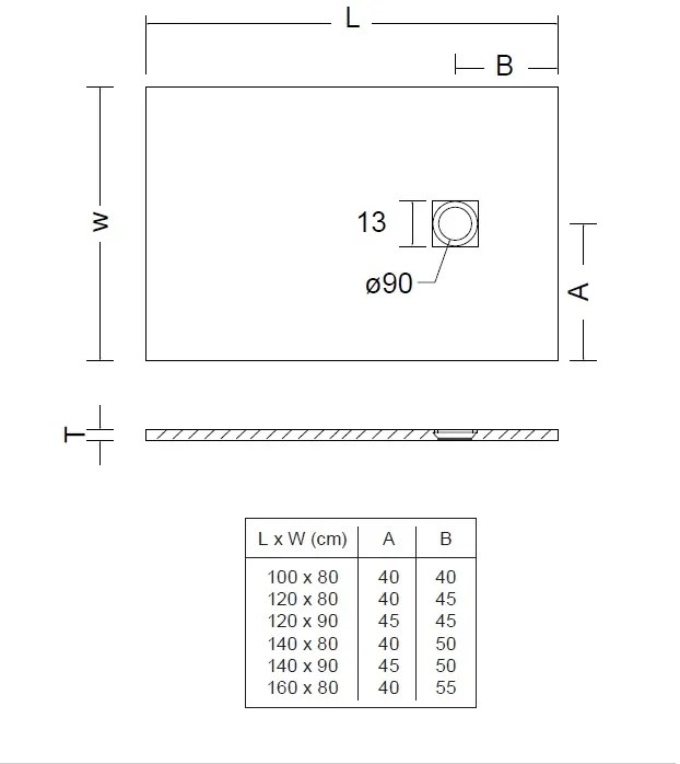 Ντουζιέρα παραλληλόγραμμη - Sirene Slate-Leuko - Mat-120 x 80 εκ.