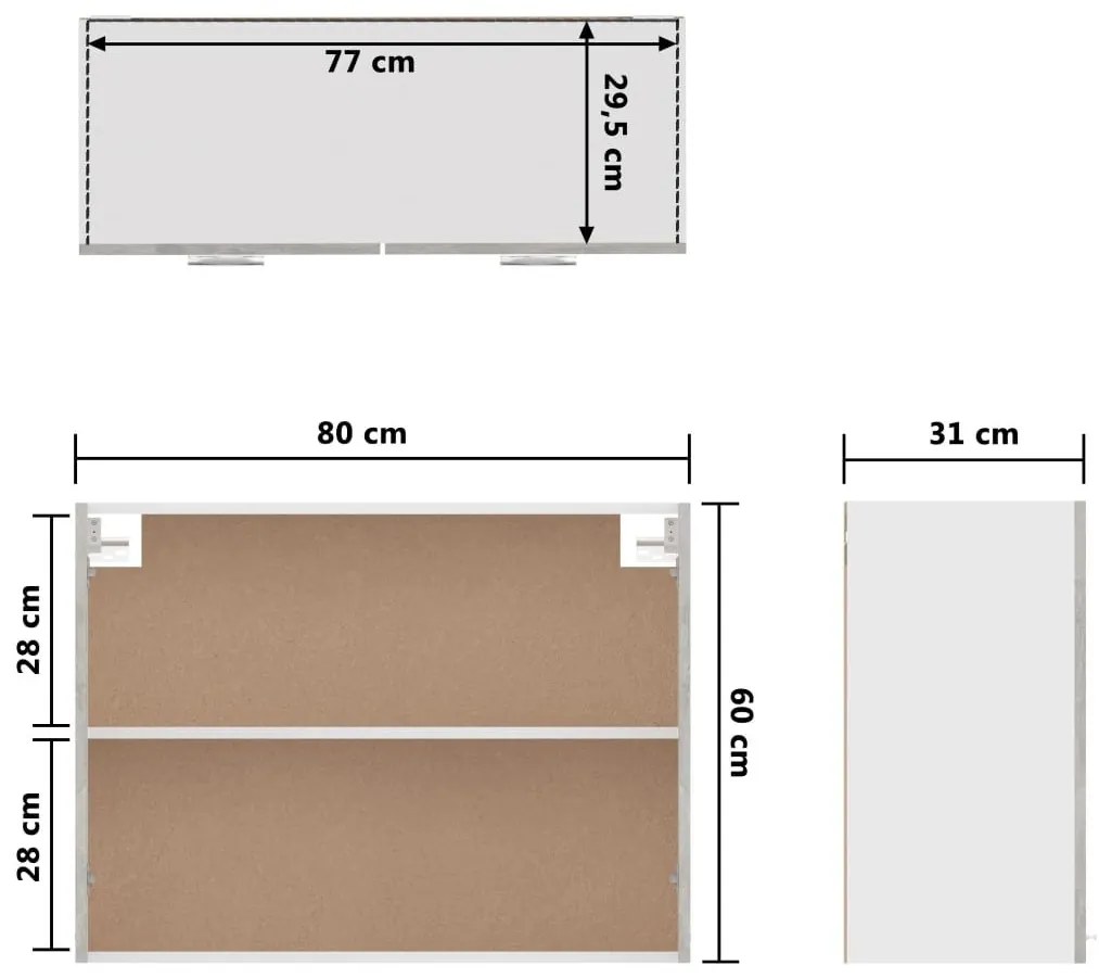 Ντουλάπι Κρεμαστό Γκρι Σκυροδέματος 80x31x60 εκ. από Επεξ. Ξύλο - Γκρι