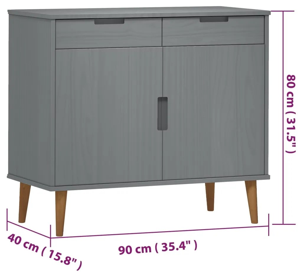 Ντουλάπι MOLDE Γκρι 90x40x80 εκ. από Μασίφ Ξύλο Πεύκου - Γκρι