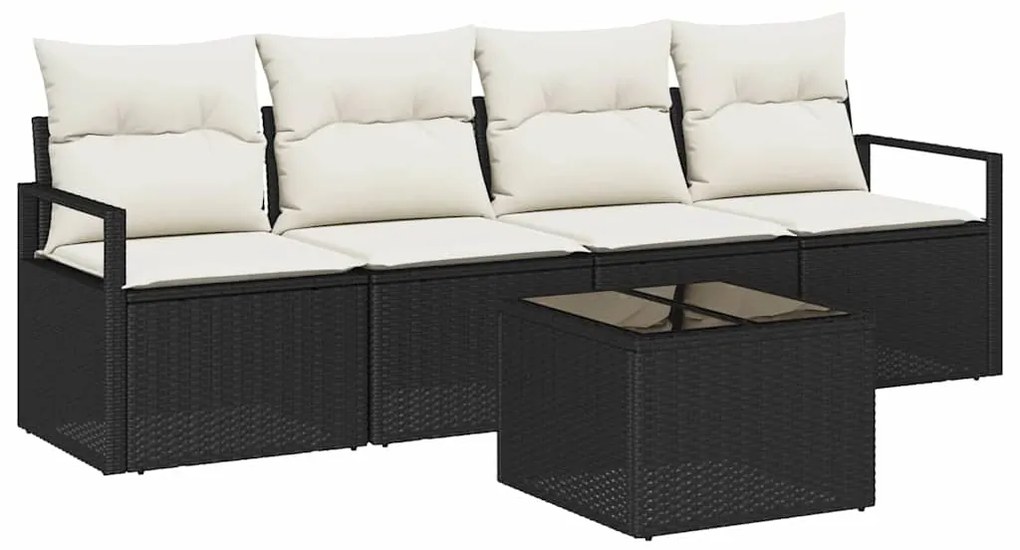 vidaXL Σετ Καναπέ με μαξιλάρι 5 pcs Μαύρο και Κρέμα συνθετικό ρατάν