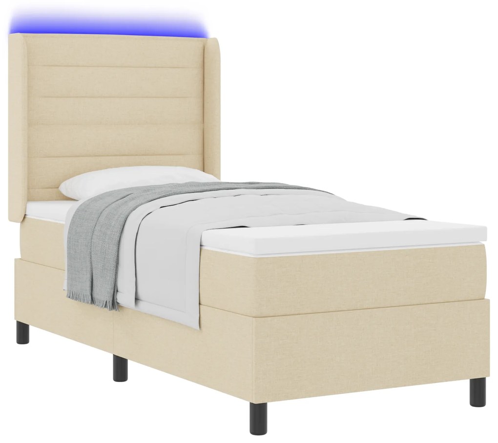 vidaXL Κρεβάτι με Στρώμα & LED σε Κρέμ, 90x200 εκ Ύφασμα