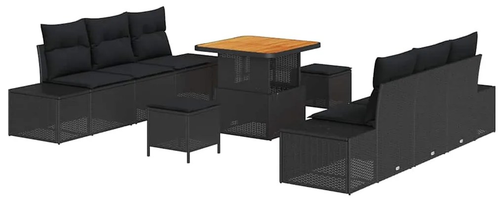 vidaXL Σετ Καναπέ Κήπου με μαξιλάρι 9 pcs Μαύρο Πολυ ράταν