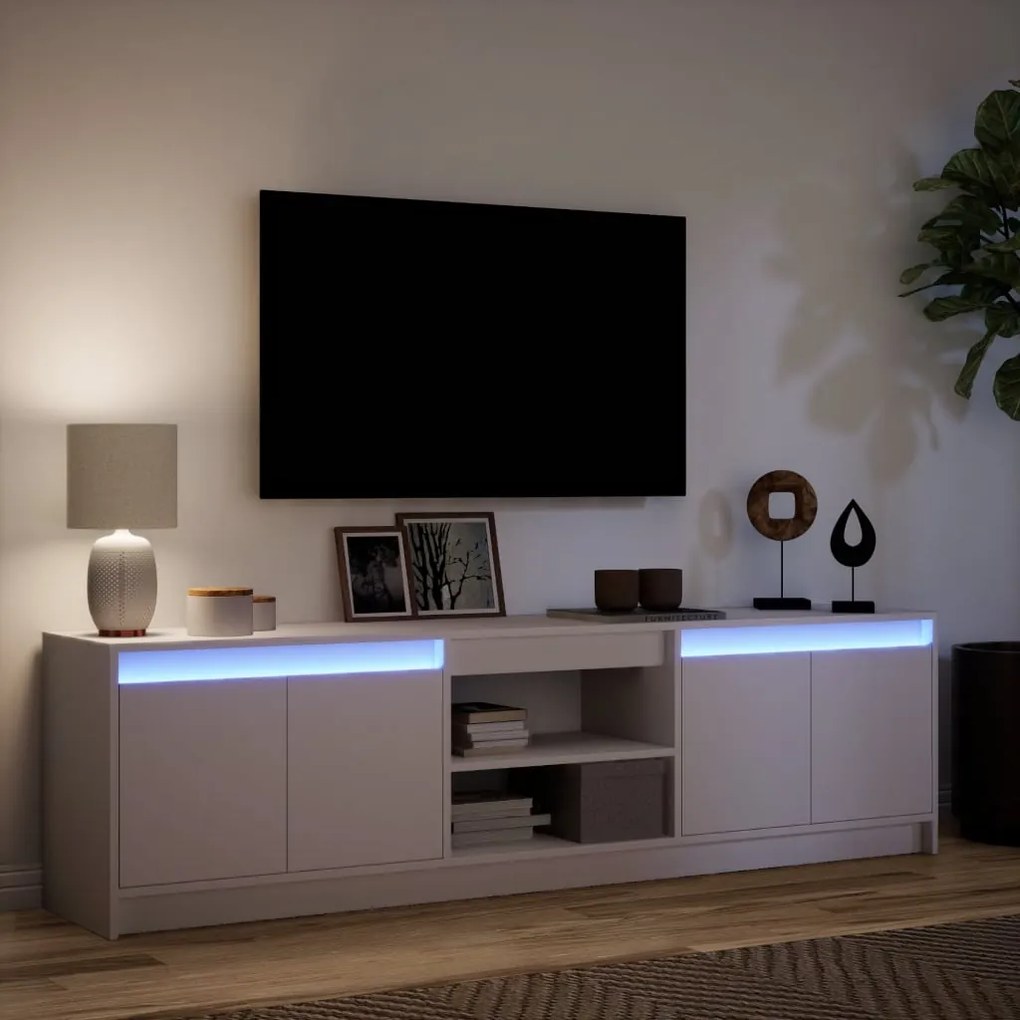 vidaXL Έπιπλο Τηλεόρασης με LED Λευκό 180x34x50 εκ. από Επεξ. Ξύλο