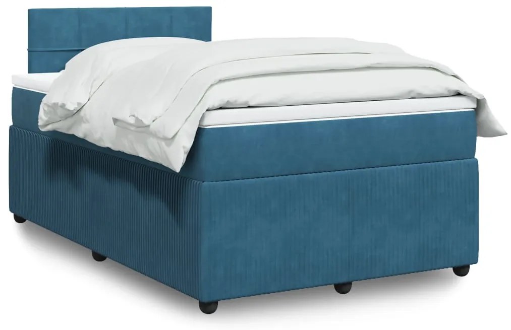 vidaXL Κρεβάτι Boxspring με Στρώμα Μπλε 120x190 εκ. Βελούδινο