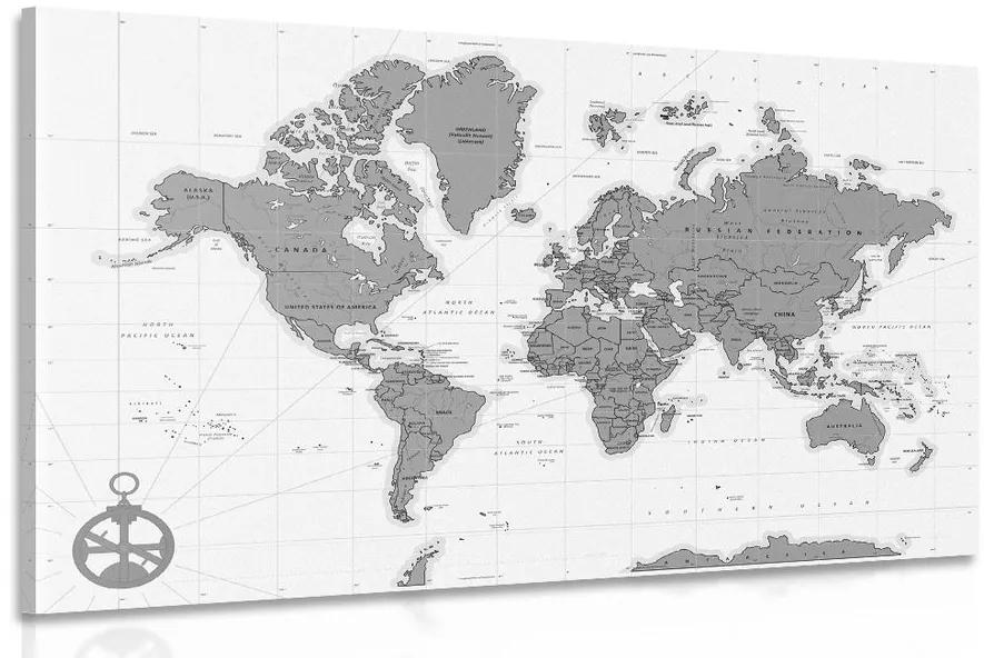 Εικόνα κομψό χάρτη με πυξίδα σε ασπρόμαυρο - 60x40