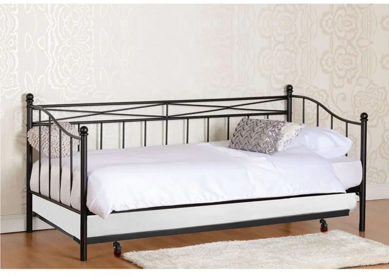 WOODWELL Ε8043,1SMARIN Set: Daybed με Στρώμα 90x190 + Βοηθητικό Κρεβάτι με Στρώμα 85x185 Μέταλλο Μαύρο Beds: 198x97x93 _ 185x85x36cm Ε8043,1S