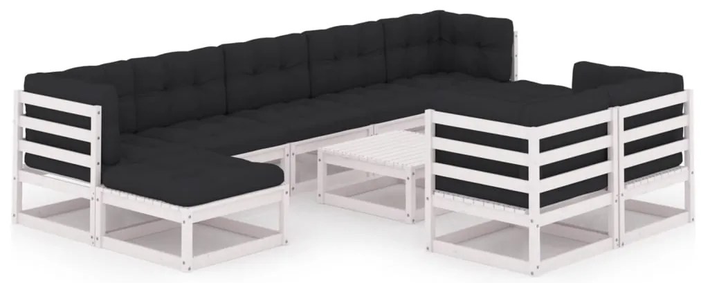 vidaXL Σαλόνι Κήπου 10 τεμ. Λευκό από Μασίφ Ξύλο Πεύκου με Μαξιλάρια