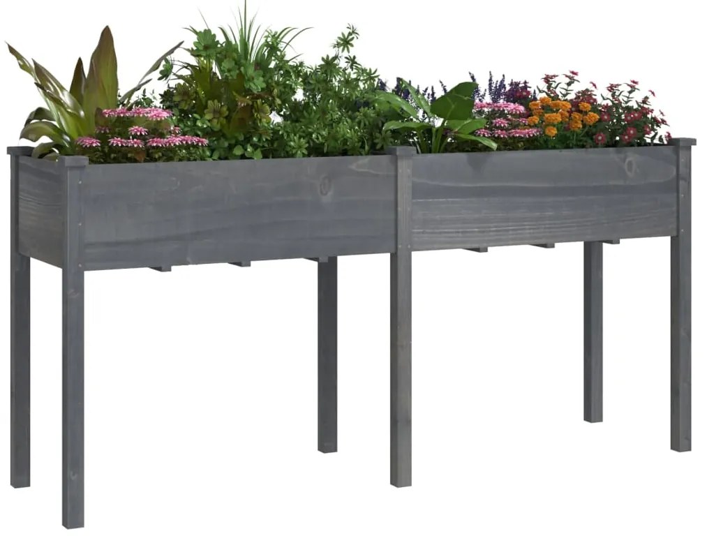 vidaXL Γλάστρα με Επένδυση Γκρι 161x45x76 εκ. από Μασίφ Ξύλο Ελάτης