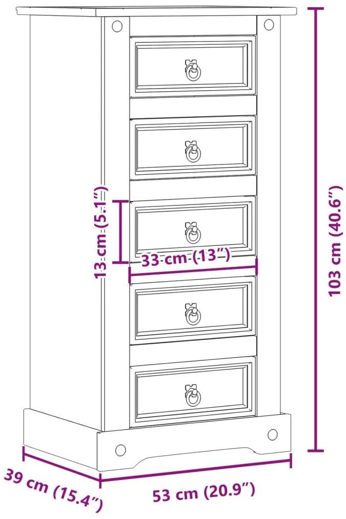 vidaXL Κομοδίνο Corona 53x39x103 εκ. από Μασίφ Ξύλο Πεύκου