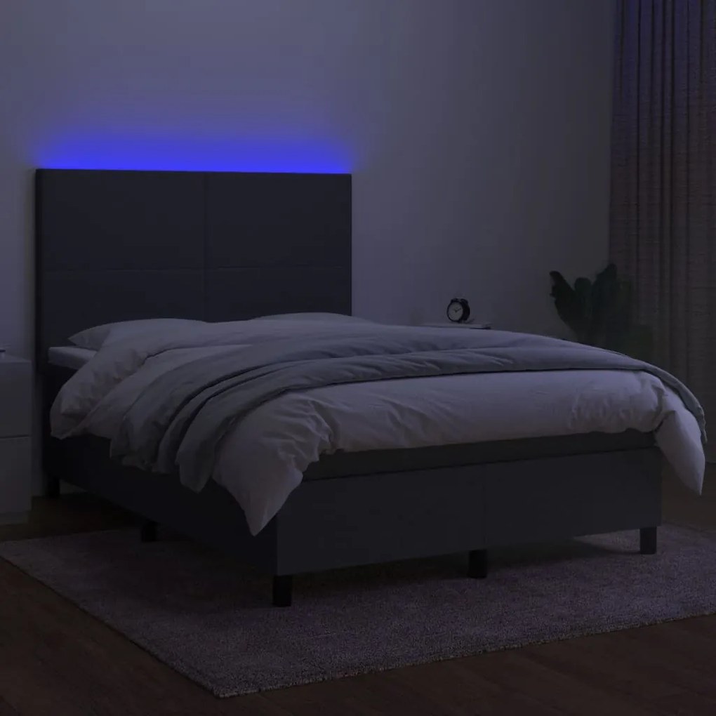 ΚΡΕΒΑΤΙ BOXSPRING ΜΕ ΣΤΡΩΜΑ &amp; LED ΣΚ.ΓΚΡΙ 140X190ΕΚ. ΥΦΑΣΜΑΤΙΝΟ 3134710