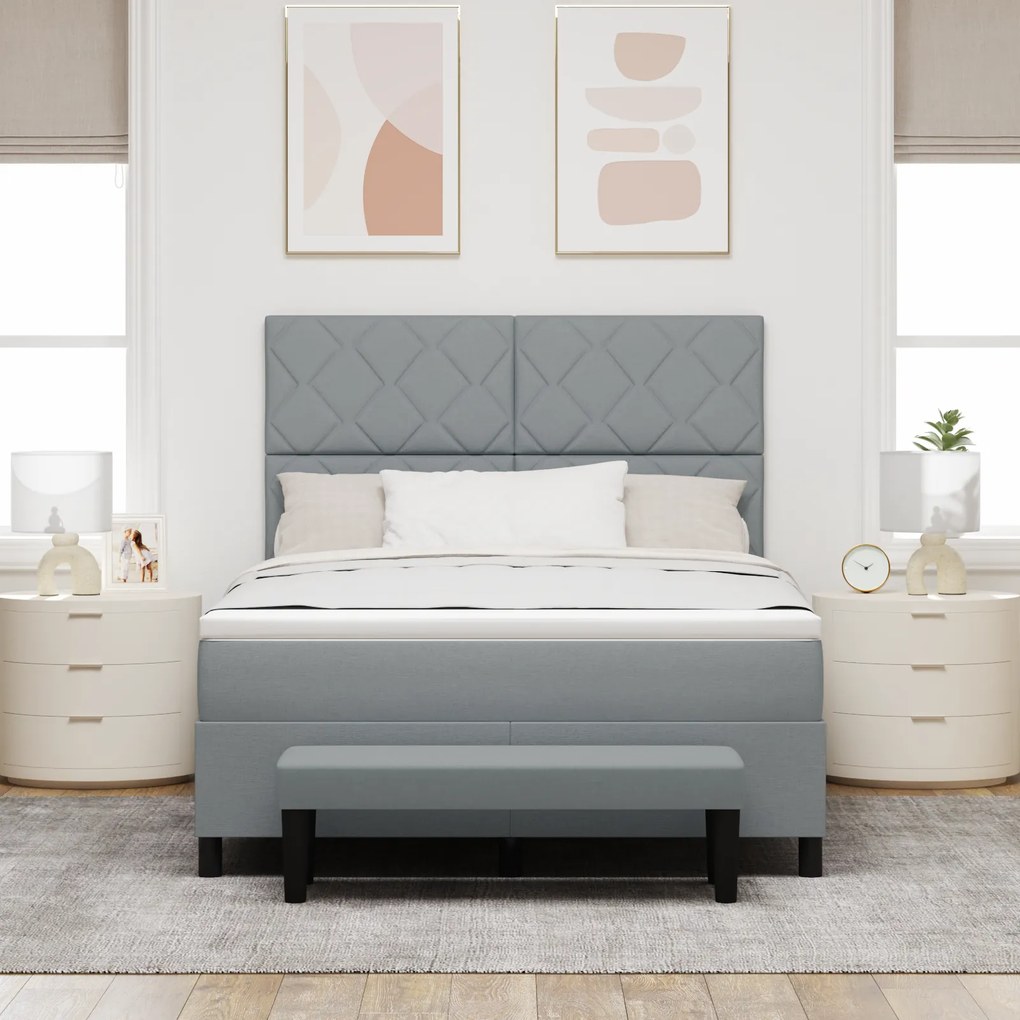 vidaXL Κρεβάτι με Στρώμα & Πάγκο Λαμπερό Γκρι 140x190 cm Ύφασμα