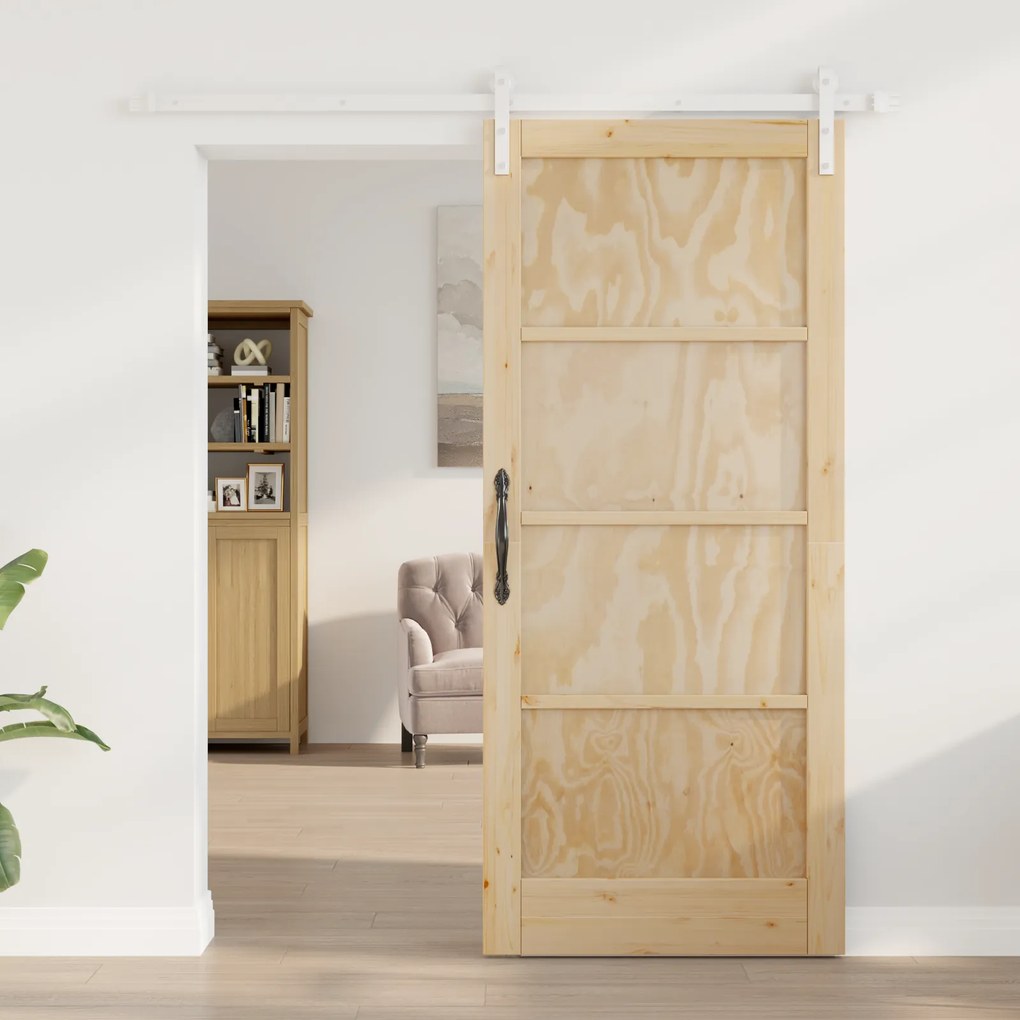 vidaXL Συρόμενη Θύρα με Σετ Υλικών 86x198.5 εκ. Στερεό Ξύλο Πεύκου