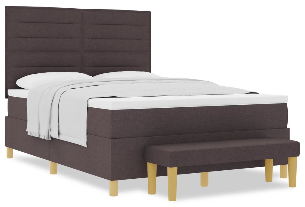 vidaXL Κρεβάτι Box Spring με Στρώμα & Πάγκο Σκούρο Καφέ 160x200 εκ. Ύφασμα