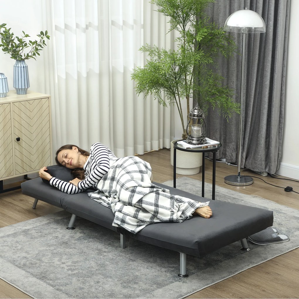 HOMCOM Πολυθρόνα-κρεβάτι, αναδιπλούμενη πολυθρόνα Relax σε βελούδινη όψη, Ρυθμιζόμενη πλάτη, 75 x 70 x 75 cm, Σκούρο γκρι