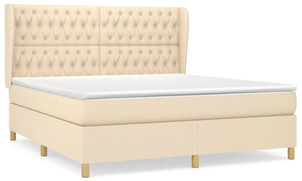 vidaXL Κρεβάτι Boxspring με Στρώμα Κρεμ 180x200 εκ. Υφασμάτινο