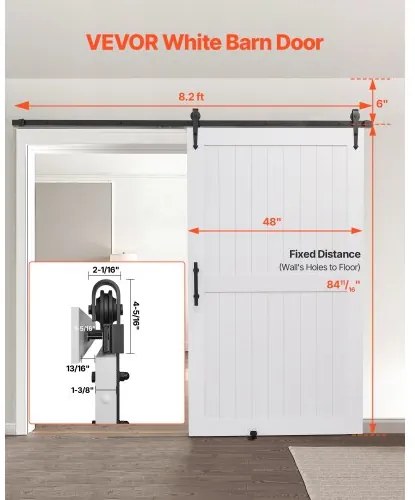VEVOR Sliding Barn Door with Hardware Kit 1219 x 2134mm MDF Panel PVC Surface