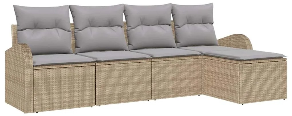 vidaXL Σετ Καναπέ Κήπου με μαξιλάρι 5 pcs Μπεζ Πολυ ράταν