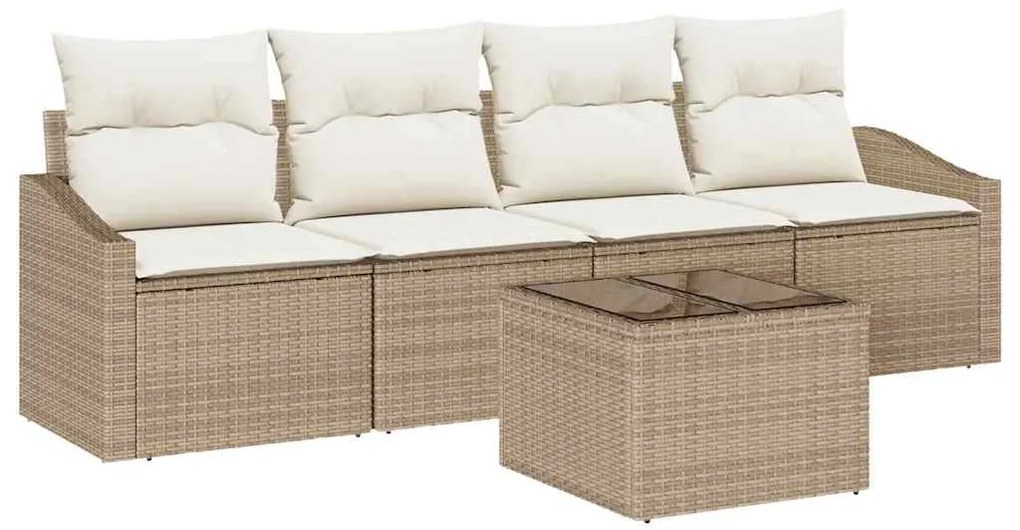 vidaXL Σετ Καναπέ με μαξιλάρι 5 pcs Μπεζ και Κρέμα συνθετικό ρατάν