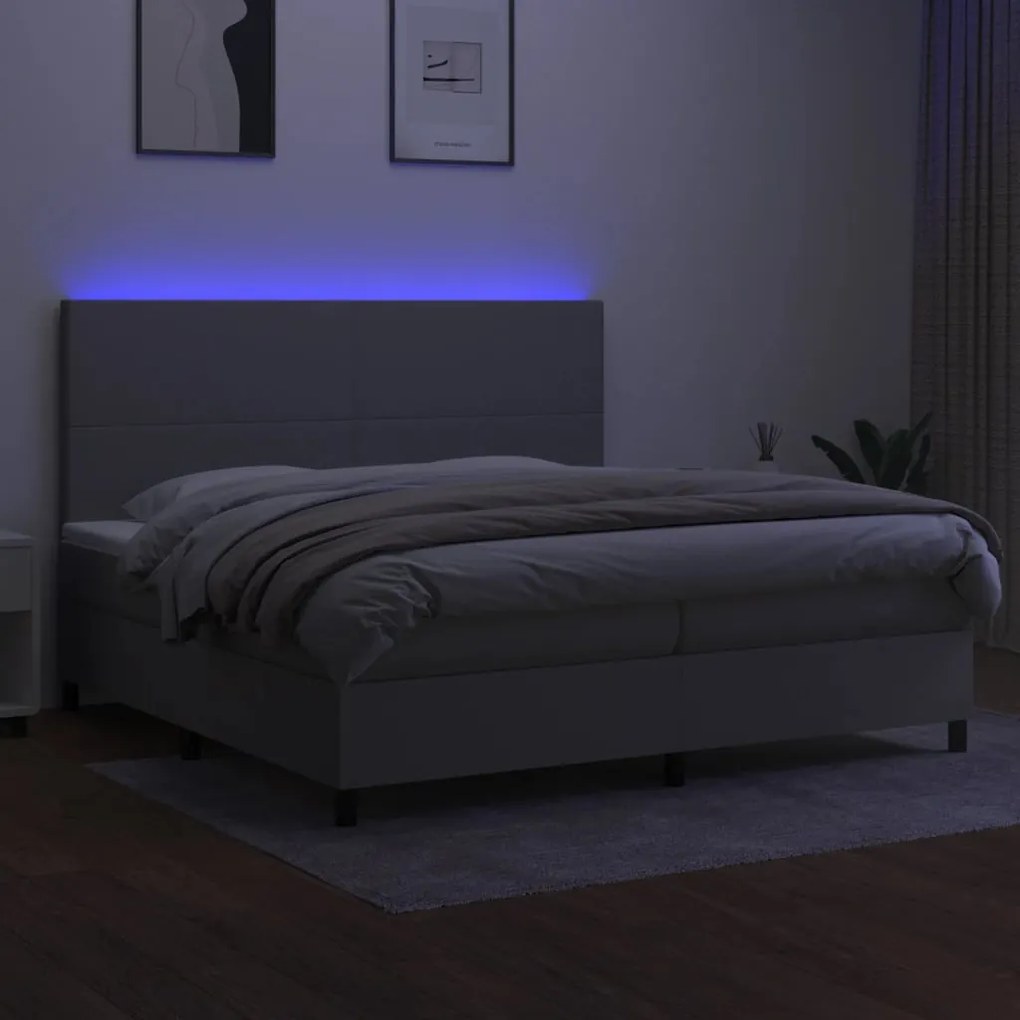 vidaXL Κρεβάτι Boxspring με Στρώμα &amp; LED Αν.Γκρι 200x200εκ. Υφασμάτινο