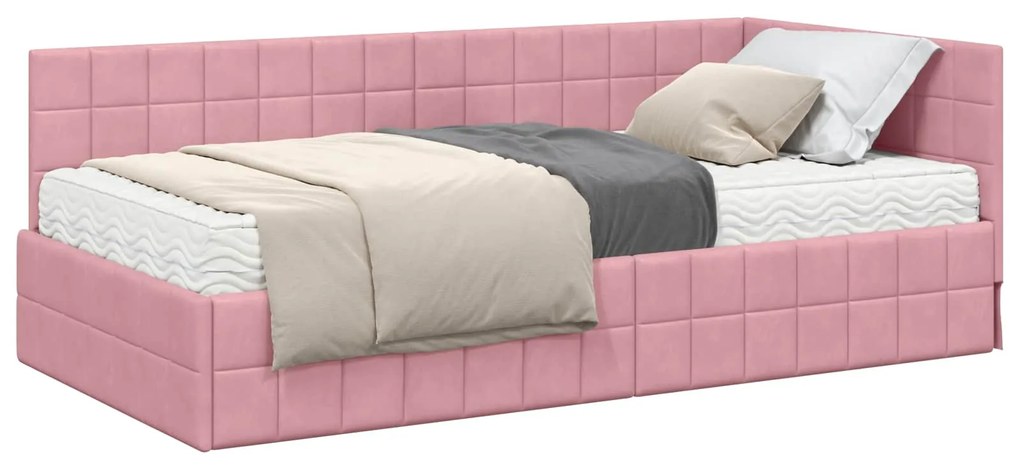 vidaXL Κρεβάτι γωνίας με στρώμα με κεφαλάρι 2 pcs Γκρι Βελούδο