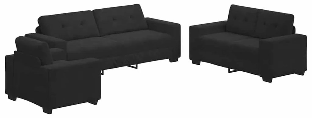 vidaXL Σετ Καναπέ με μαξιλάρι 3 pcs Μαύρο 221 x 78 x 80 εκ Βελούδο