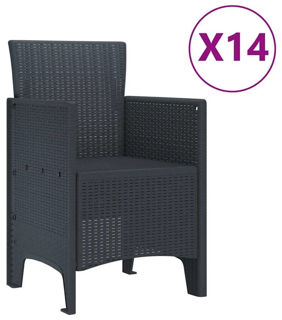 vidaXL Σέτ φαγητού για κήπο 15 pcs Ανθρακί Rattan Polt