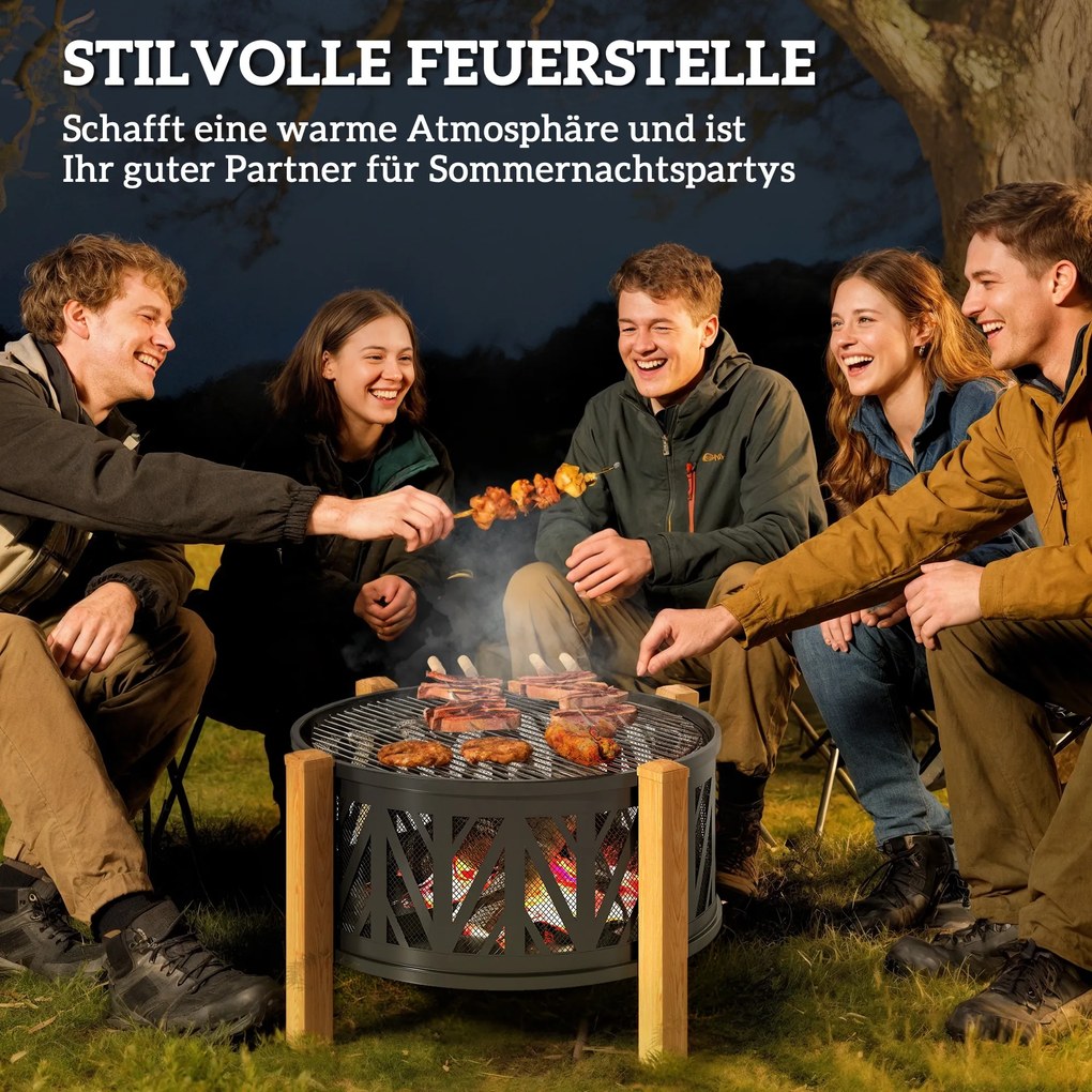 Outsunny 2-σε-1 Εστία Τζακιού Ø75 x 58 εκ. με κάλυμμα προστασίας από σπινθήρες και εργαλείο, Μαύρο