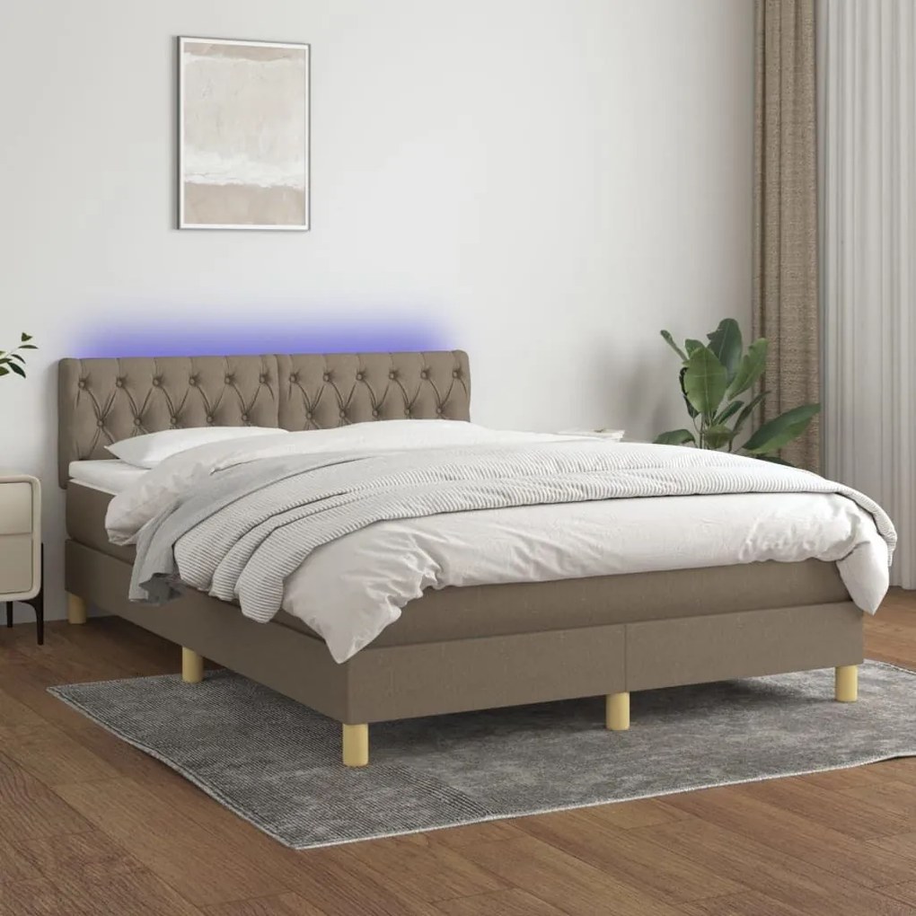 ΚΡΕΒΑΤΙ BOXSPRING ΜΕ ΣΤΡΩΜΑ &amp; LED TAUPE 140X190 ΕΚ. ΥΦΑΣΜΑΤΙΝΟ 3133953