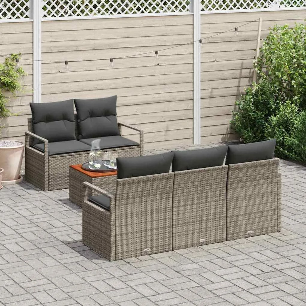 vidaXL Σετ Καναπέ Κήπου με μαξιλάρι 6 pcs Γκρι Πολυ ράταν
