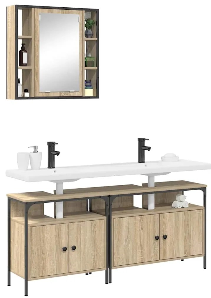 vidaXL Σετ Ντουλαπιών Μπάνιου 3 pcs Sonoma Δρυς 80 x 30 x 60 cm