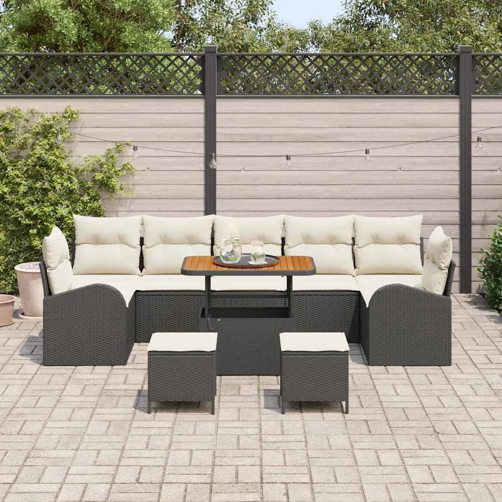 vidaXL Σετ Καναπέ Κήπου με μαξιλάρι 10 pcs Μαύρο Πολυ ράταν