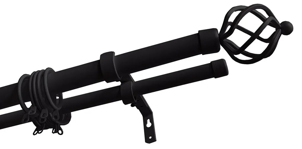 Κουρτινόξυλο Διπλό Επεκτεινόμενο 120-210cm Με Άκρα Grace Black 450124