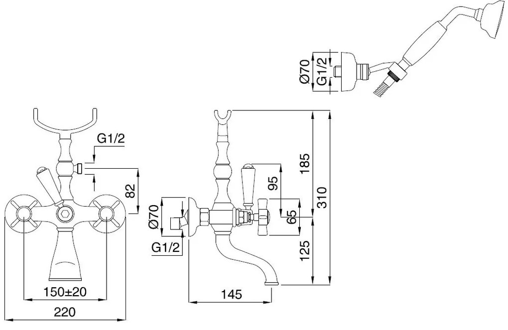 Μπαταρία λουτρού Bugnatese Princeton με τηλέφωνο-Χρώμιο