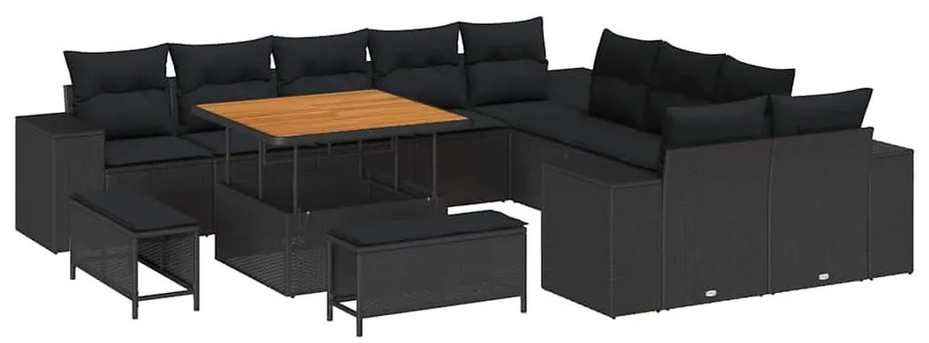 vidaXL Σετ Καναπέ Κήπου με μαξιλάρι 13 pcs Μαύρο συνθετικό ρατάν
