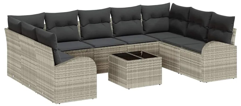 vidaXL Σετ Καναπέ Κήπου 10 pcs Ανοιχτό γκρι Πολυ ράταν